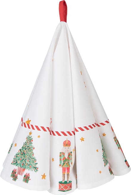 Clayre & Eef Theedoek Ø 80 cm Wit Rood Katoen Rond Notenkrakers Keukenhanddoek