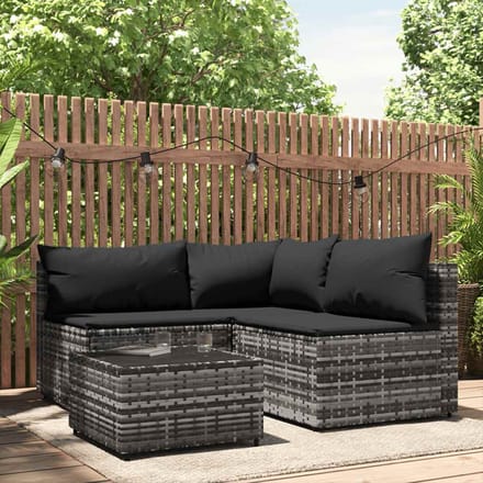 vidaXL - 4-delige - Loungeset - met - kussens - poly - rattan - grijs
