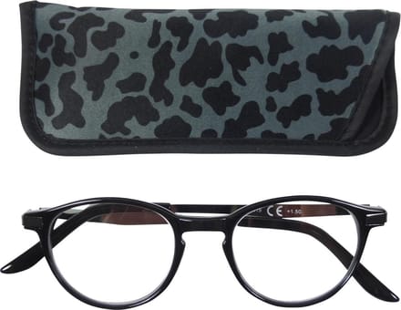 Lilly&June Leesbril Zwart +2 - Met Grijs Dierenprint Etui