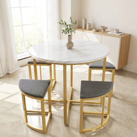 HAUSS SPOLE Eetkamerset 80x80x75cm - Ronde Eettafel met 4 Stoelen - Ruimtebesparend Ontwerp - MDF - Grijs