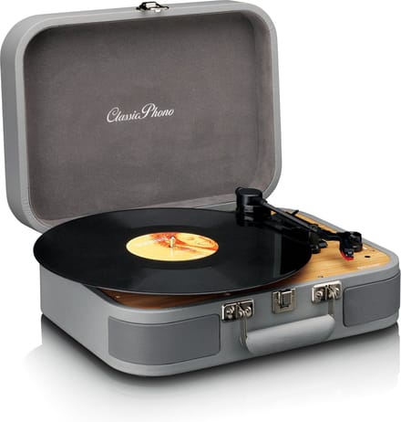 Classic Phono Retro Platenspeler - Vinyl Koffer met Bluetooth - Auto-stop - TT-116GY - Grijs