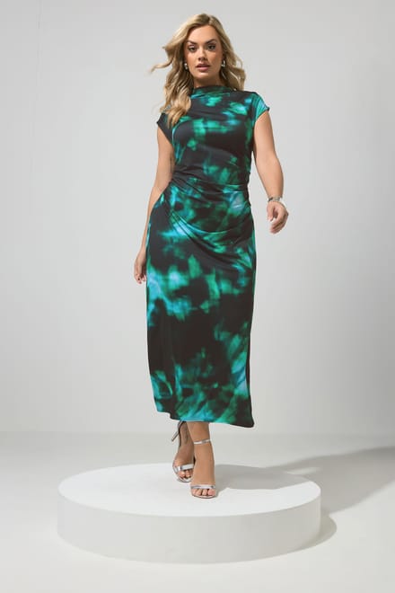 Yours London Groenblauwe Abstracte Gedrapeerde Jurk Size 48