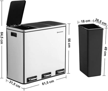 Dubbele Afvalbak RVS - Pedaalemmer - 3x 18L