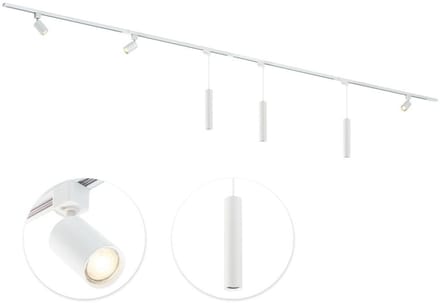 Qub Focus Railverlichting - Wit - 400 cm - I-Vorm - 3 Spots & 3 Hanglampen - Dimbaar - Complete Set