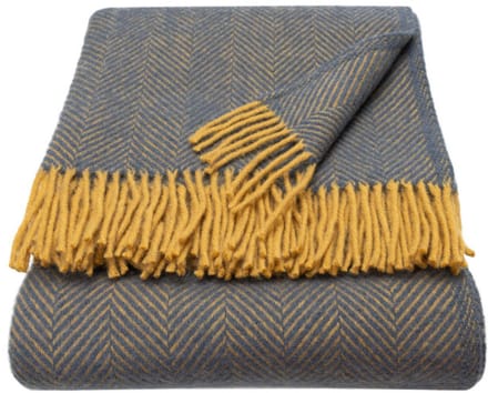 WOOOL Luxury Plaid - STELLA (Navy & Mustard) - 150x183cm - 100% Wol