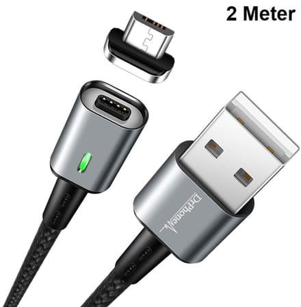 DrPhone iCON Series - 2 Meter MICRO USB Magnetische Kabel - 3.0A Snellader + Datakabel - Fast Charge - Zwart