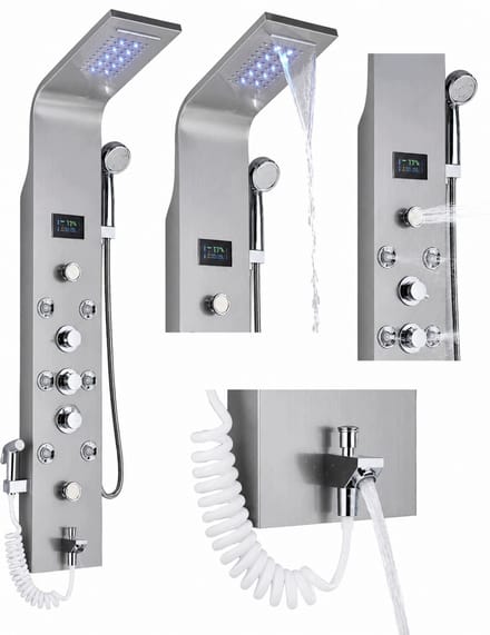 Merkloos Douchepaneel LED Waterval Hydromassage Temperatuurweergave Nikkel