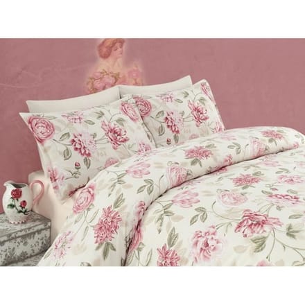 Beddengoedset - 1 dekbedovertrek 220 x 240 cm + 2 kussenslopen 60 x 60 cm - 65% katoen, 35% polyester - Crème roze