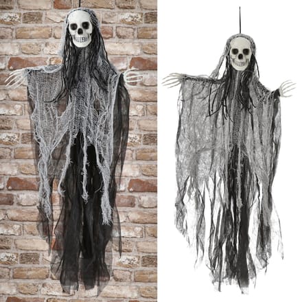 Cepewa Halloween / horror hang decoratie - spook / skelet - wit - griezel pop - 80 cm