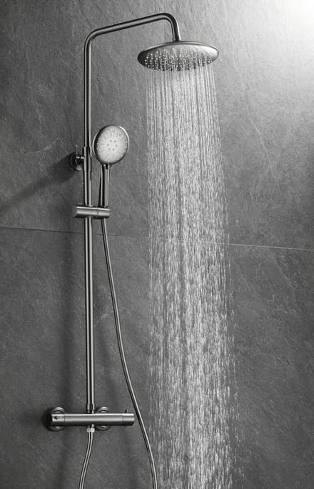 WEBO Doucheset - EUPHORIA Regendouche Gun Metal- Doucheset Met Thermostaatkraan
