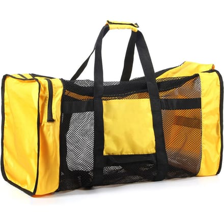 100L mesh duffle-uitrustingstas voor duiken, snorkelen, zwemmen, strand en sportuitrusting geel