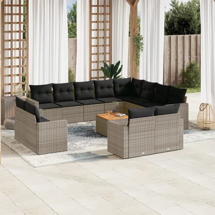 vidaXL - 13-delige - Loungeset - met - kussens - poly - rattan - grijs