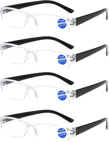 Set van 4 Ultra-lichtgewicht Leesbrillen met Blauwlichtfilter en Transparant Montuur