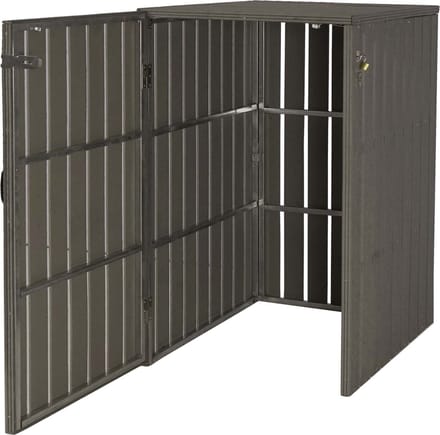 1 WPC deksel afvalbak MCW-J28, afvalbak, metaal-hout-look, vergrootbaar 240l ~ grijs