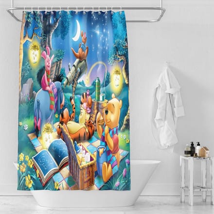 Winnie De Poeh Anime Douchegordijn Schattige Bad Waterdichte Gordijnen Voor Woonkamer Luxe Set Scherm Badkamer Accessoires Sets W90H180(CM)-1 Pcs
