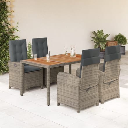 vidaXL - 5-delige - Tuinset - met - kussens - poly - rattan - grijs