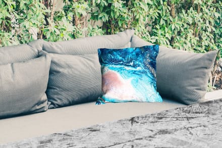 Tuinkussen - Marmerlook - Blauw - Goud - Luxe - Glitter - Marmer - 40x40 cm - Weerbestendig