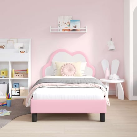 vidaXL - Kinderen - bedframe - met - hoofdboard - Roze - 80 - x - 160 - cm - PU