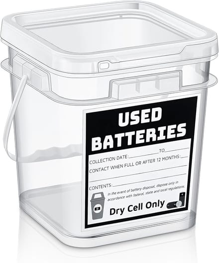 Batterij Container - Opslag Bak - Veilig Afvoeren - Afsluitbaar Deksel - 20x20x18 cm - Transparant