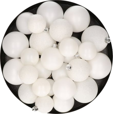 Kerstballen - 30x st - wit - 4, 5, 6 cm - kunststof - mat-glans-glitter