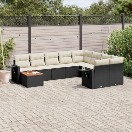 vidaXL - 10-delige - Loungeset - met - kussens - poly - rattan - zwart