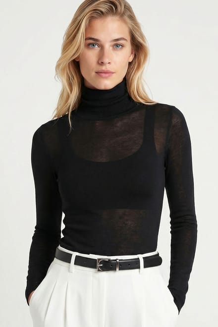 Slim Fit Coltrui Lange Mouw Transparante Blouse