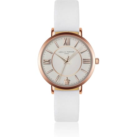 Lederen horloge voor vrouwen Amelia Parker Petite Classique White