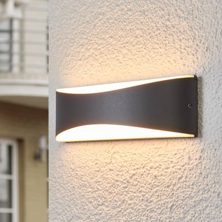Lucande LED buiten wandlamp Akira, antraciet, breedte 23 cm