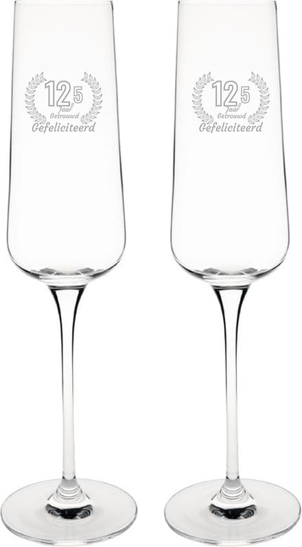 Gegraveerde set champagneglazen 27cl Gefeliciteerd 12,5 jaar getrouwd