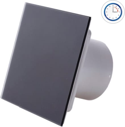 Silent badkamerventilator 100 mm - Met timer - 75 m³/h - Mat zwart glas
