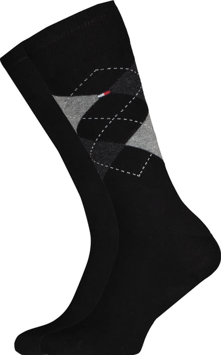 Tommy Hilfiger Check Socks (2-pack) - herensokken katoen - geruit en uni - zwart