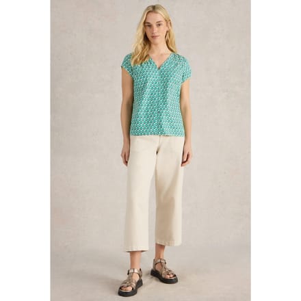 White Stuff Rae Organic Cotton Top Green Print Größe: 8 | Blusen Outlet | Damen | Grün