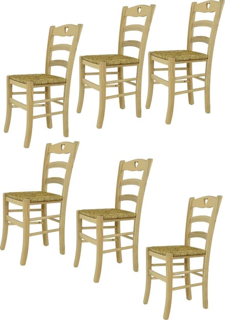 Tommychairs Cuore - Eetkamerstoelen - Set van 6 - Naturel - Rotan & Hout