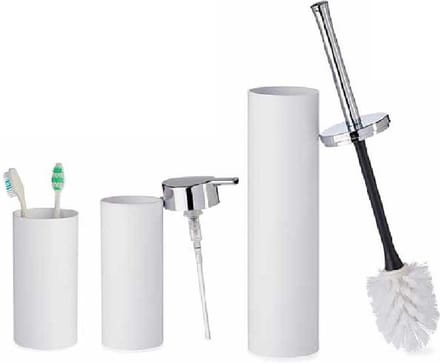 Badkamer set toiletborstel/ + zeeppompje + beker wit van kunststof