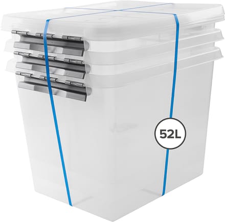 Sunware - Q-line Opbergbox met deksel - 52L - Set van 3 - Transparant/Grijs