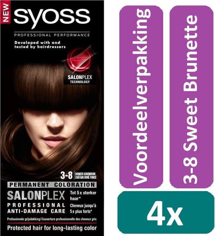 Syoss - Haarverf - 3_8 - Donker Goudbruin - 115ml x 4