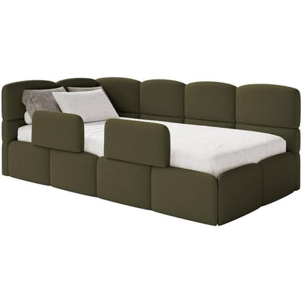 Jeugdbed Chloe links bouclé 90x200 met opbergruimte en rails | NADUVI Collection