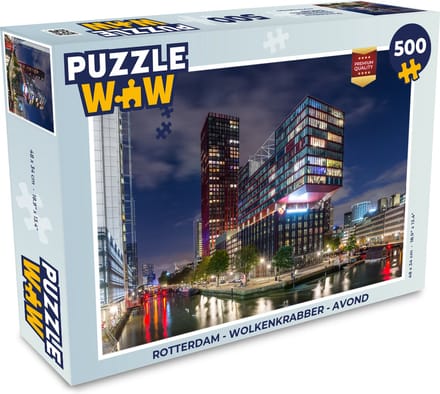 Puzzel Rotterdam - Wolkenkrabber - Avond - Legpuzzel - Puzzel 500 stukjes