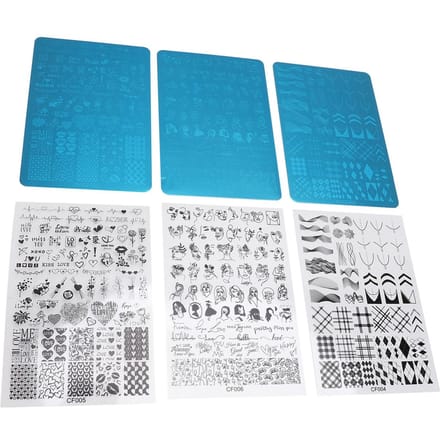 3 Sets Plaques de Stamping Nail Art Acier Inoxydable Motifs Différents Modèle Pochoir pour Ongles blue