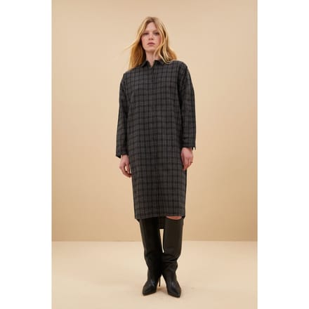 By-Bar Small Check Dress Caramel Maat: M | Blousejurken Outlet | Dames | Grijs