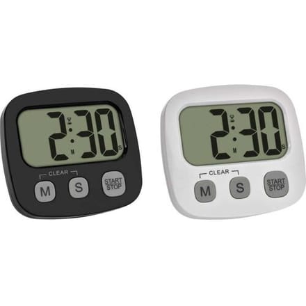 TFA Dostmann 2er Set Digitaler Timer mit Stoppuhr und Uhrzeit Stopwatch Zwart, Wit Digitaal