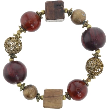 Behave – Armband – Bruin – Goudkleurig – Hout – Glas – Bohemian Chic