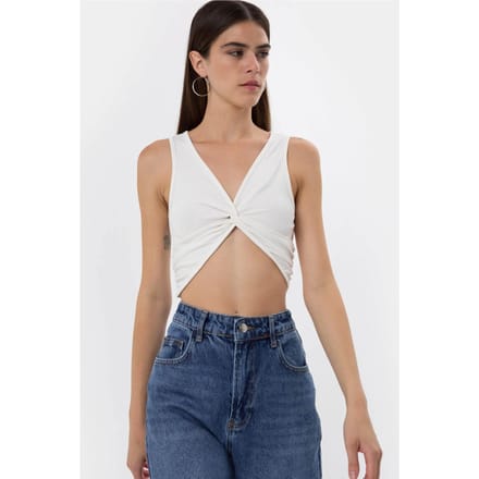 Effen Rib Twist Voorkant Crop Top
