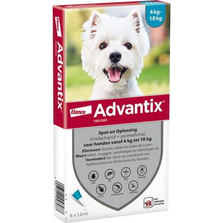 Advantix® 100/500 Spot-On Solution voor Honden 4 - 10 kg - Dubbelpak: 2 x 6 Pipetten - BE