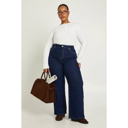 boohoo Dames The Plus Hoge Taille Rechte Pijp Jeans | Indigo | Maat: 16/32L