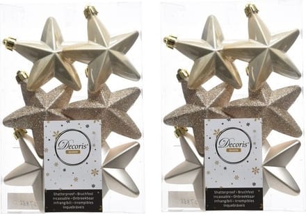 Decoris kersthanger sterren - 12x st - champagne - 7 cm - kunststof - kerstornamenten - kerstversiering