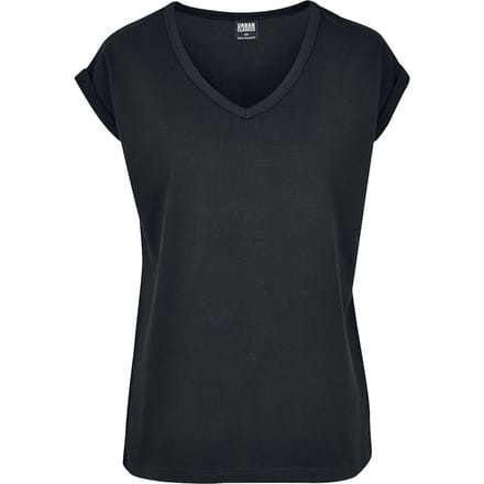 Urban Classics Round V-Neck Extended Shoulder Tee Dames T-shirt - zwart - M