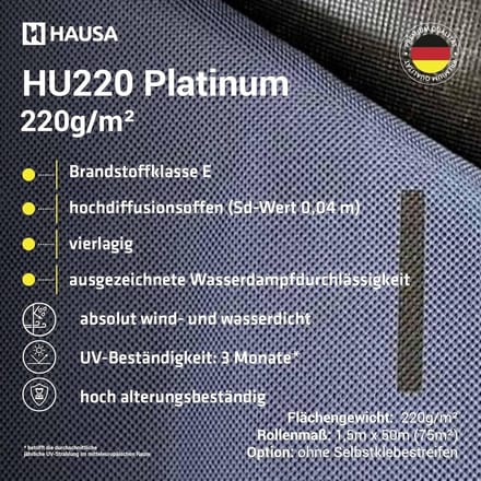 Zeer Diffuus Dakfolie 220g/m² Sterk en Waterdicht Onderdek