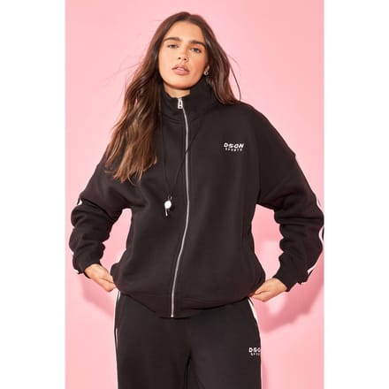 Dames DSGN Studio Sport Colour Block Funnel Neck Zip Through Sweatshirt | Zwart | Maat: Medium
