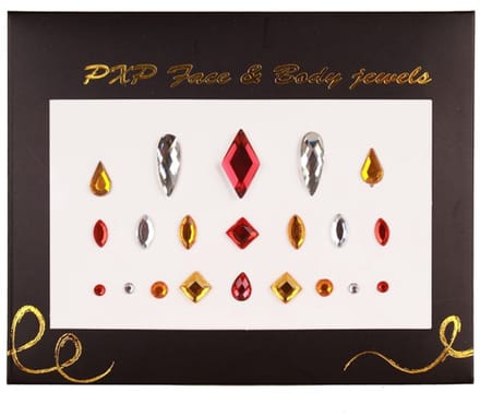 Face & Body Jewels Glitter sticker( Carnaval ): rood/ wit (= zirkonia) geel